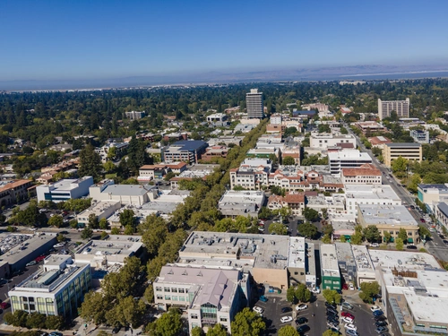 Palo Alto University Avenue and Silicon Valley aerial view