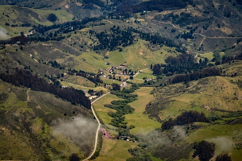 Portola Valley aerial view of hills and estate homes